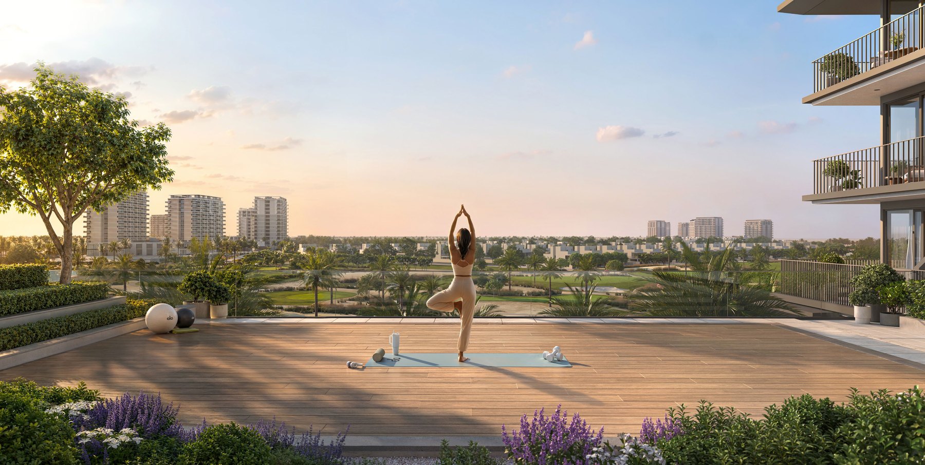 Private terrace overlooking the Emaar South fairways