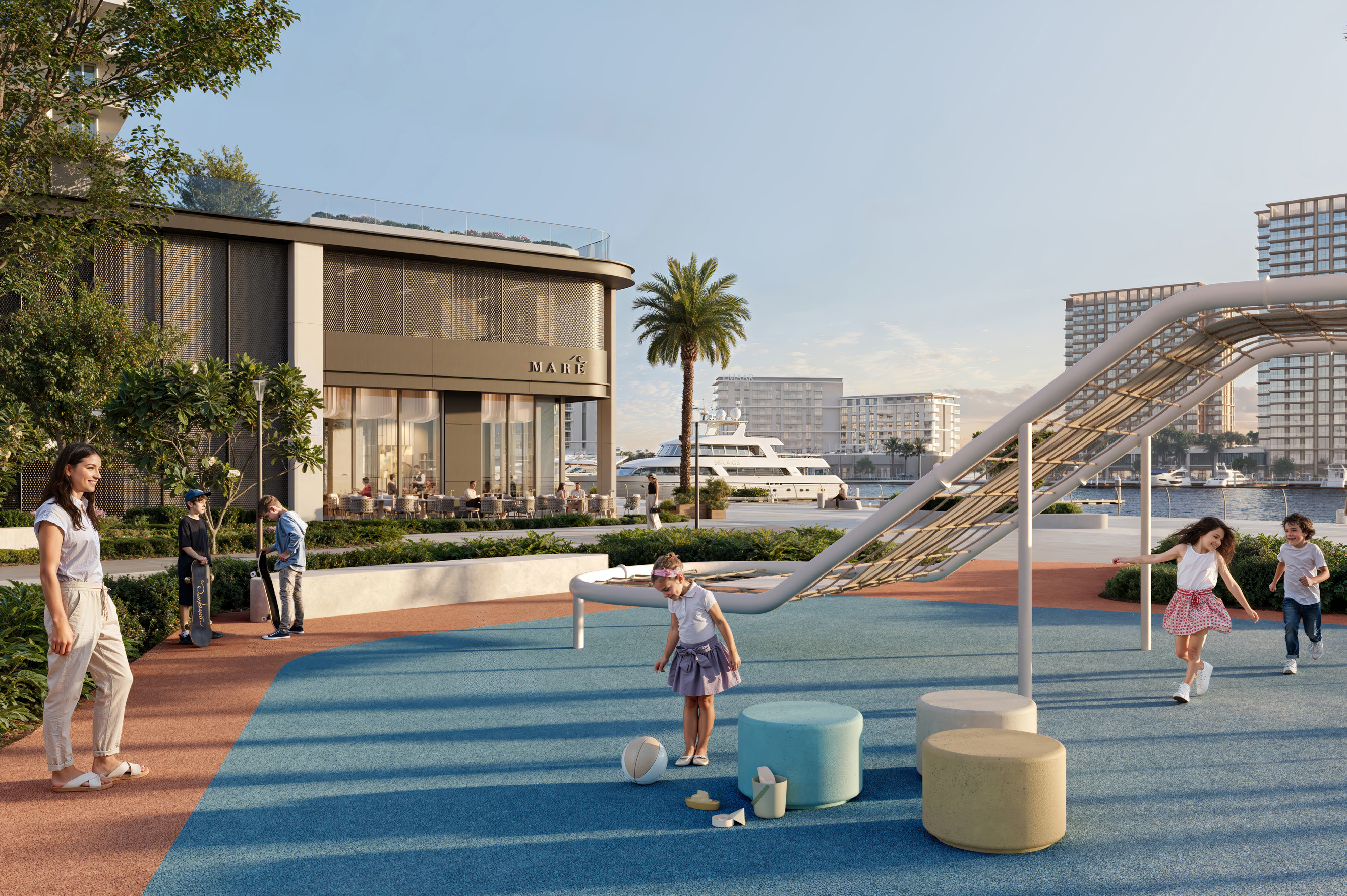 Children playing in the outdoor play area at Rashid Yachts and Marina